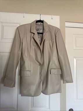 Blank NYC Taupe Faux Leather Blazer